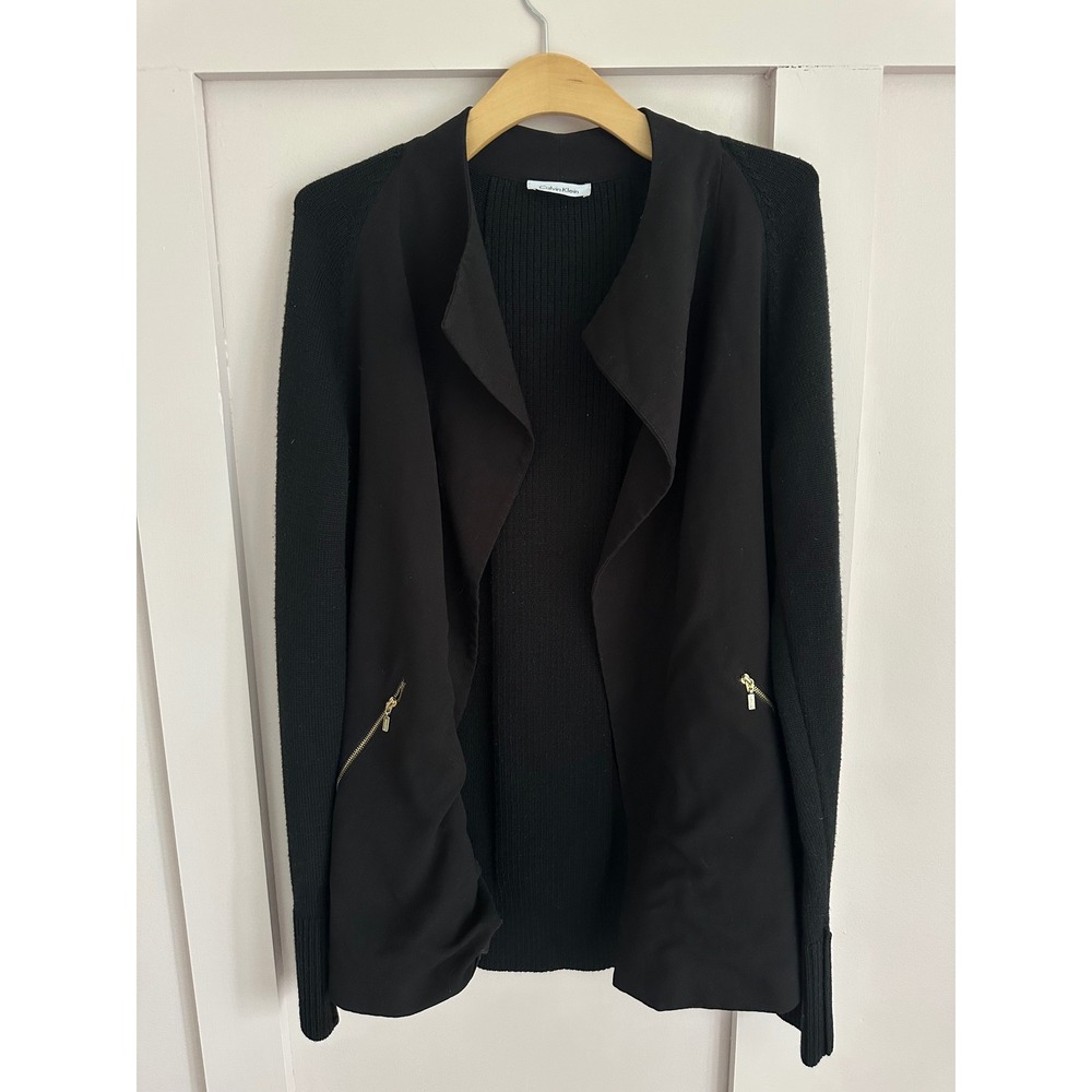 Calvin Klein Womens Mixed‎ Media Draped Open Front Cardigan Jacket Wool Blend